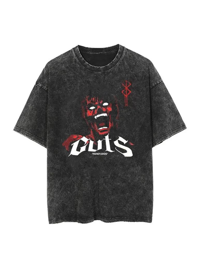 Berserk Animation Derivatives Guts Printing Retro Washed Short-sleeved T-shirt Men's and Women's 2026 Summer Fashion Clothing