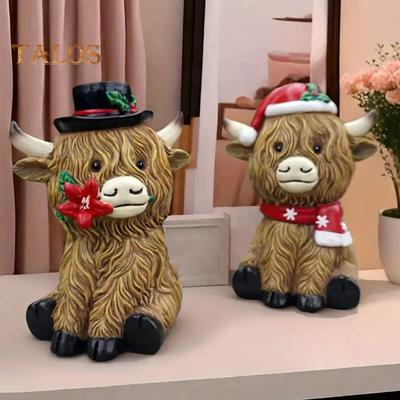 Weihnachts-Kuhfigur, Kunstharz, Hochlandkuh-Ornament, festliche Tisch-Bauernhaus-Kuhstatue für den Kaminsims
