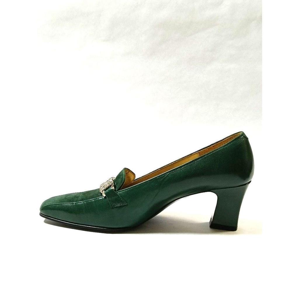 Used Yves Saint Laurent Pumps Green Suede Enamel Bijou 36 (23cm) Heel 6cm