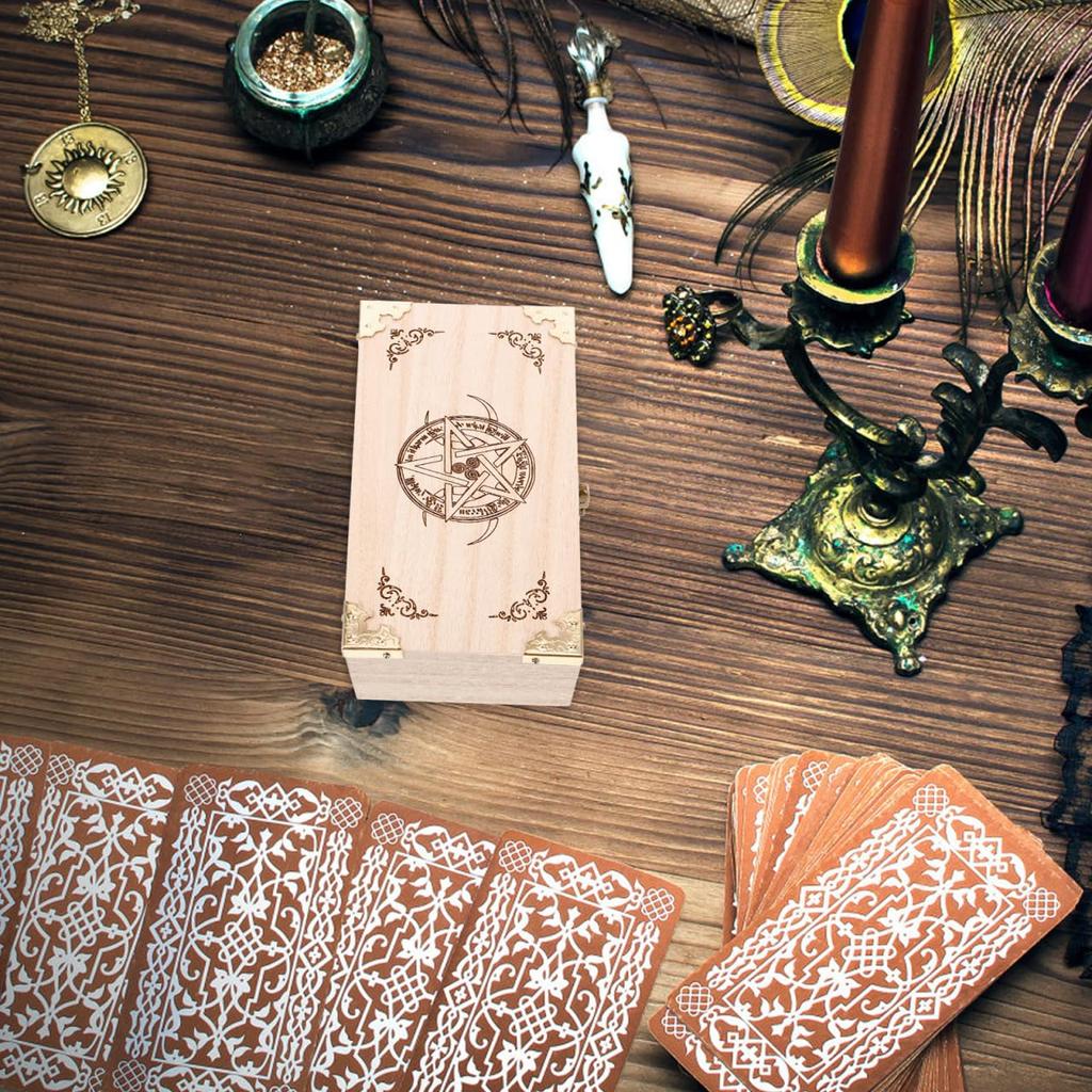 ERINGOGO Wooden Tarot Box with Large Pentagram and Card Stylish Accessory for Tarot Enthusiasts Capacity, Design, Storage,