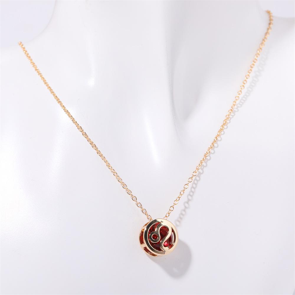 Twelve Zodiac Constellation Necklace - Double-sided Pendant Necklace with Zirconium Drop Pendant and Hollow Chain Around The Collarbone.