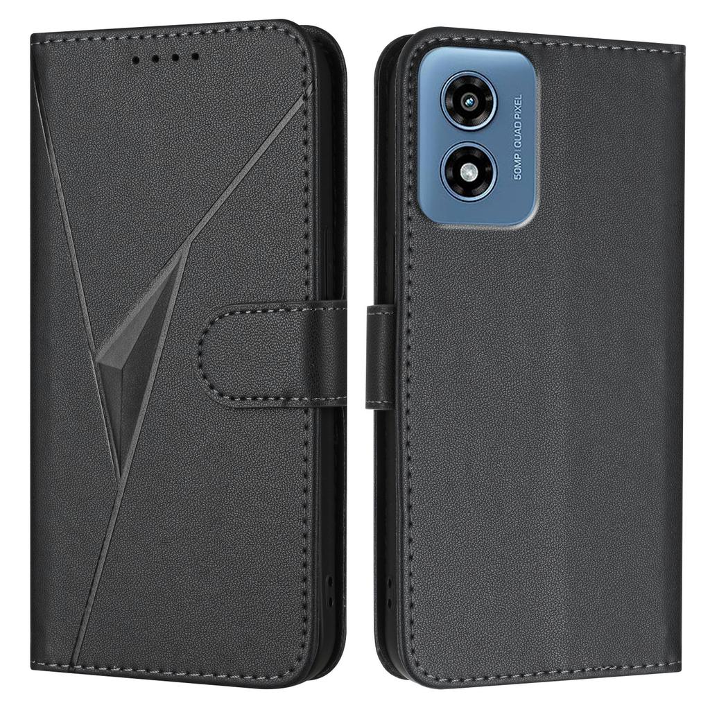 YX0090 For Motorola Moto G Play (2024) 4G Case Triangle Imprint Leather Phone Cover with Lanyard