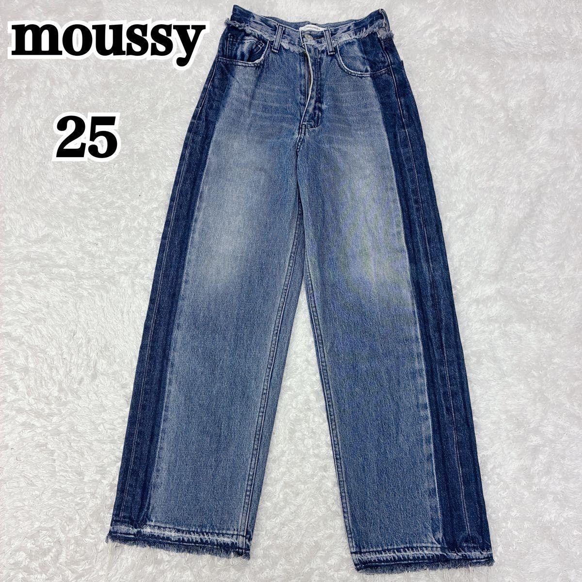 MOUSSY Denim Jeans STRAIGHT WIDE Sideline Denim Pants 25 Wide Denim Fringe