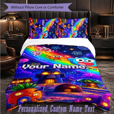 Set de Lenjerie de Pat Personalizat 3 Bucăți Lumea Uimitoare a lui Gumball Husa de Plapumă cu Text Personalizat Set de Fețe de Pernă Cadou pentru Dormitor