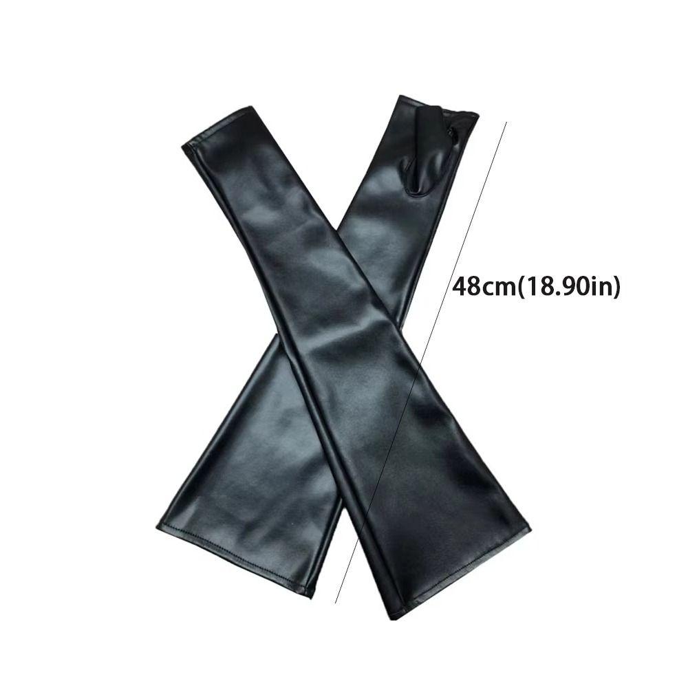 Long Arm Warmer Fingerless Gloves Black Women Gloves PU Leather Gloves Dance Performance