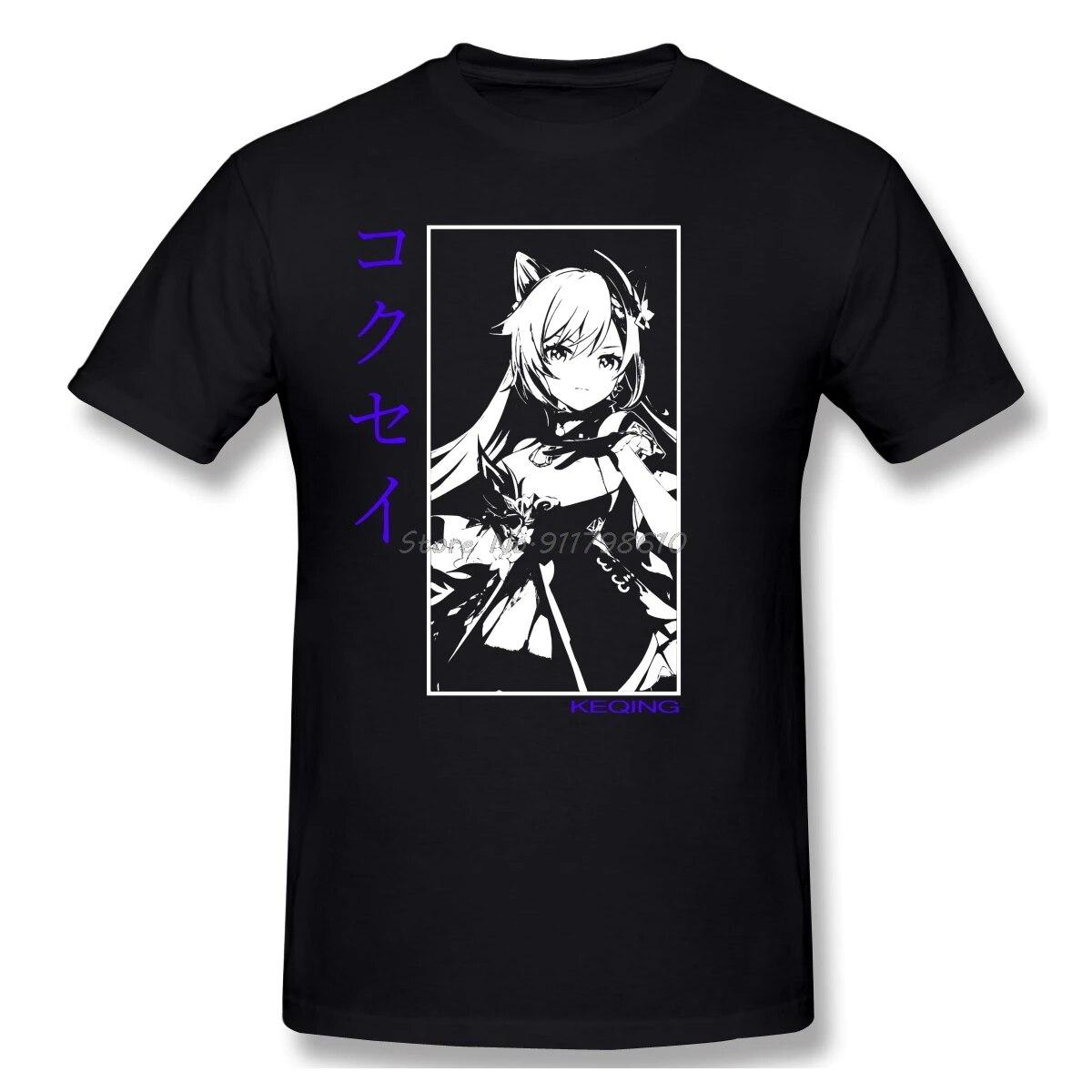 

Футболка Genshin Impact Keqing Harajuku, большой размер, хлопковая футболка с круглым вырезом и коротким рукавом, футболки на заказ, уличная одежда Harajuku