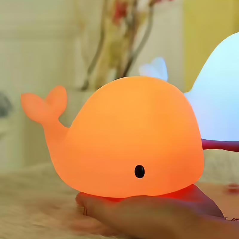 Rechargeable Children's LED Night Light Animal Night Light Silicone Soft Cartoon Whale Dolphins Lamp for Kids Decoration
