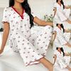 European and American Style Women’s Spring and Autumn 2 Piece Printed Pajama Set Short Sleeve Top and Wide-Leg Long Pants Comfortable Loungewear