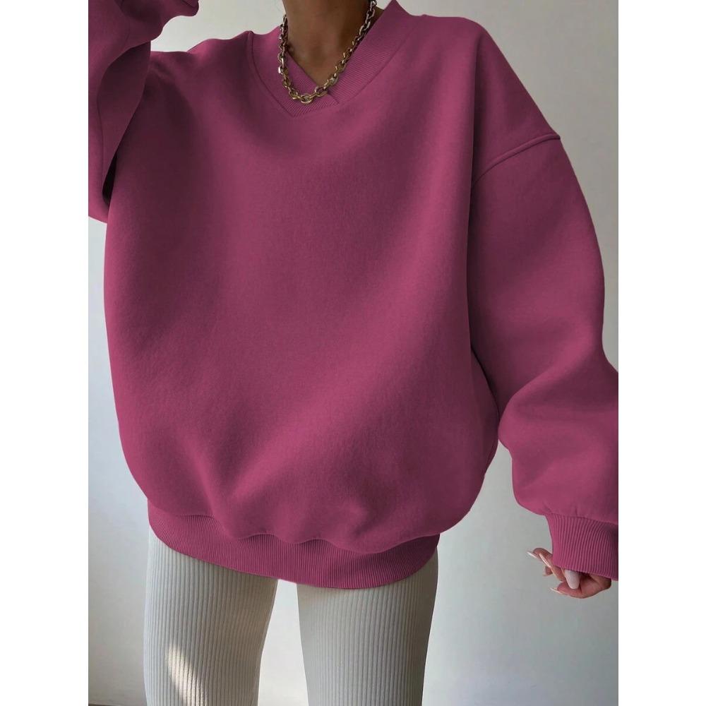 Elegant Fleece Top Women Pullover Regular Crew Neck Loose Fit Sweatshirt Casual Velvet Hoodie