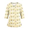 Women's Floral Print V-Neck Scrub Top with Pockets, 3/4 Sleeves and Side Slits for Uniform