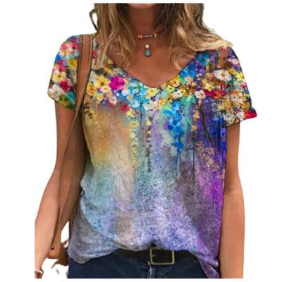 Summer V Neck Trendy T-Shirt Y2K Women's Fashion Short Sleeve Loose Comfortable Shirt Tops 3D Printed T-Shirt Clothing