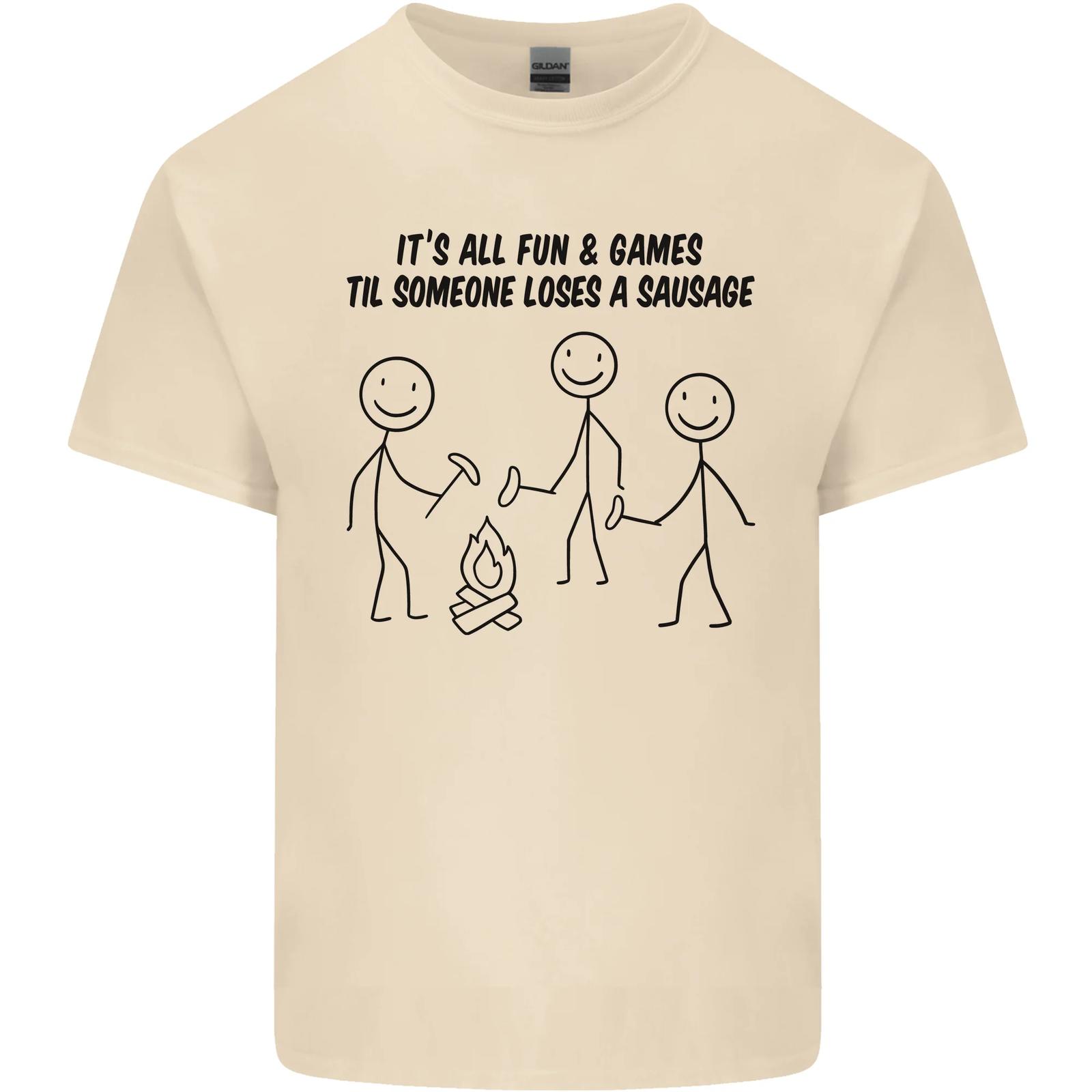 Funny Camping Sausage Mens Cotton T-Shirt Tee Top S