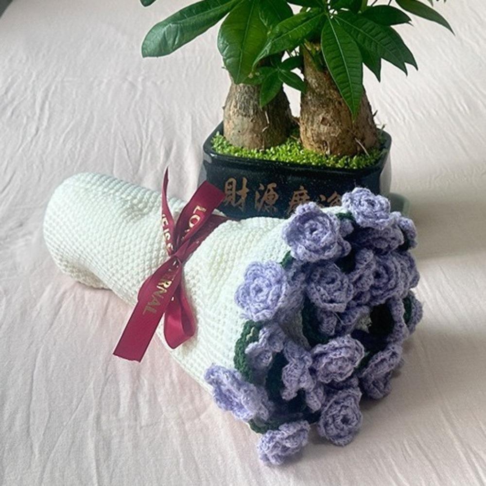 Finished Knitted Flower Blanket Crochet Rose Nap Blanket  For Girlfriend and Mom Gift