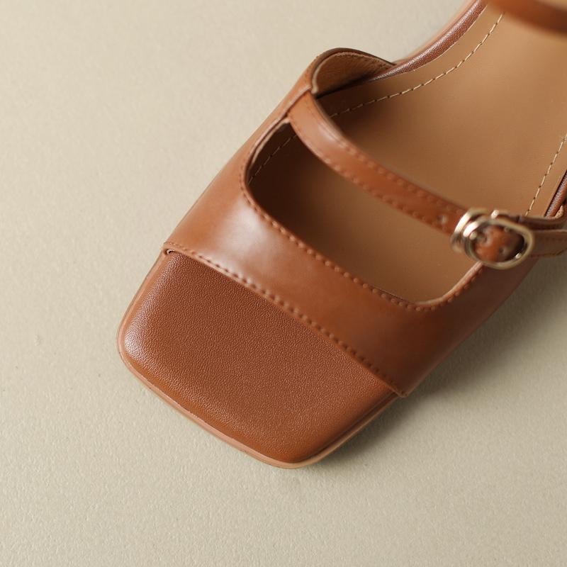 Fashion Women's New Leather Cowhide Summer Elastic Belt Buckle Retro High Heels Plus Size Fashion Sandals