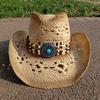 summer Cowboy Hat Summer Outdoor Travel Turquoise Accessories for Men and Women Retro Gentleman Western Cowboy Straw Hat
