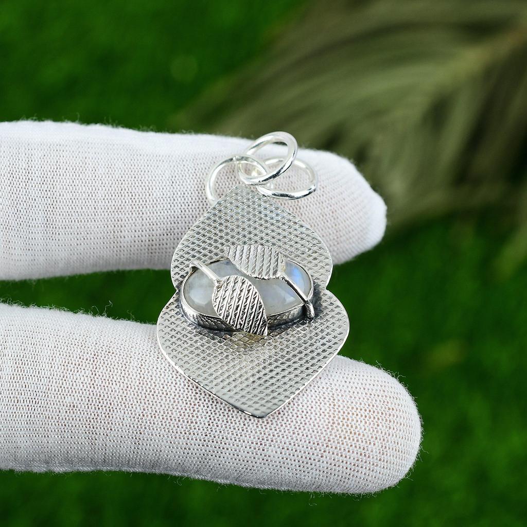 Womens Day Deal 925 Sterling Silver Natural Rainbow Moonstone Artisan Pendant
