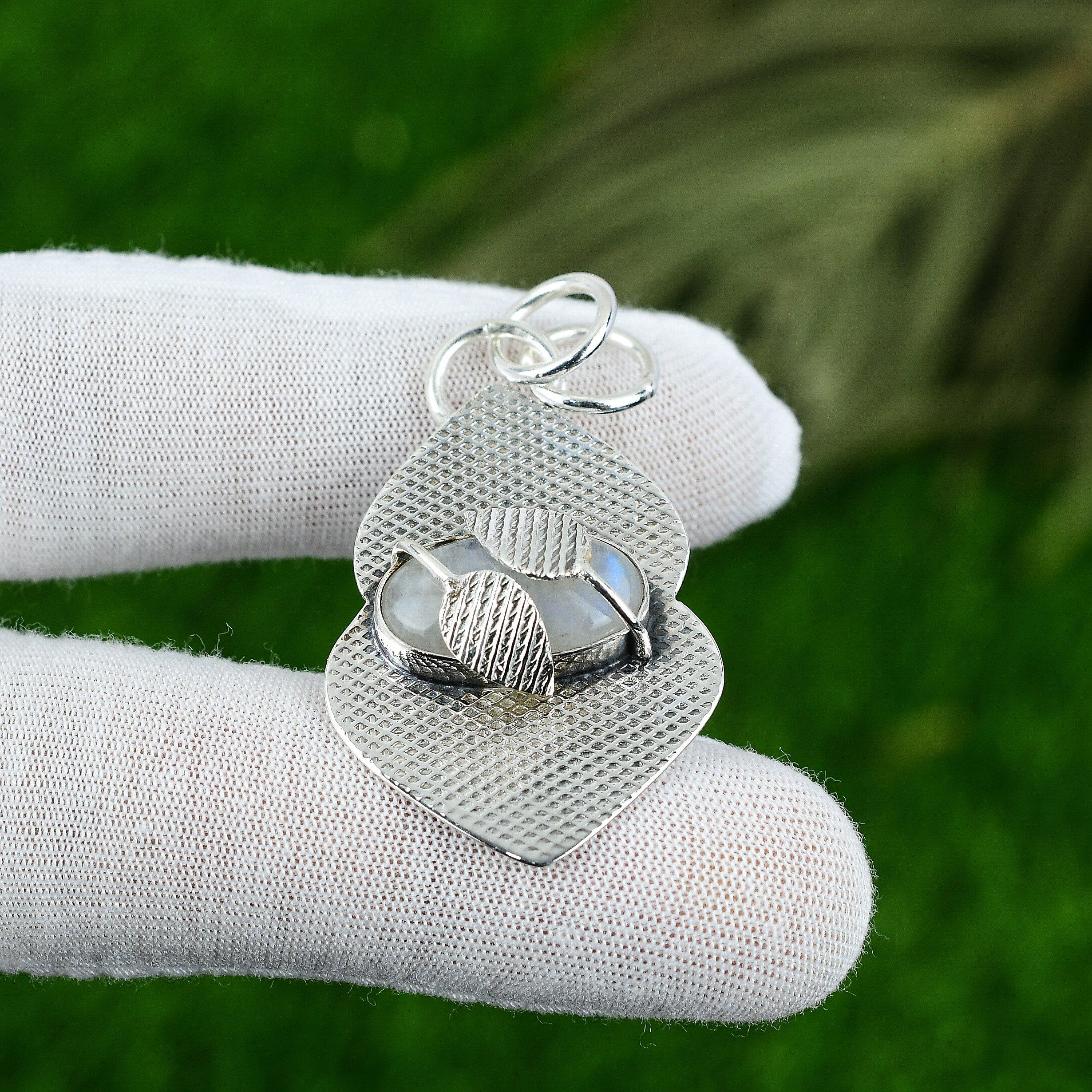 Сделка ко Дню женщин Подвеска ручной работы из стерлингового серебра 925 пробы с натуральным радужным лунным камнем