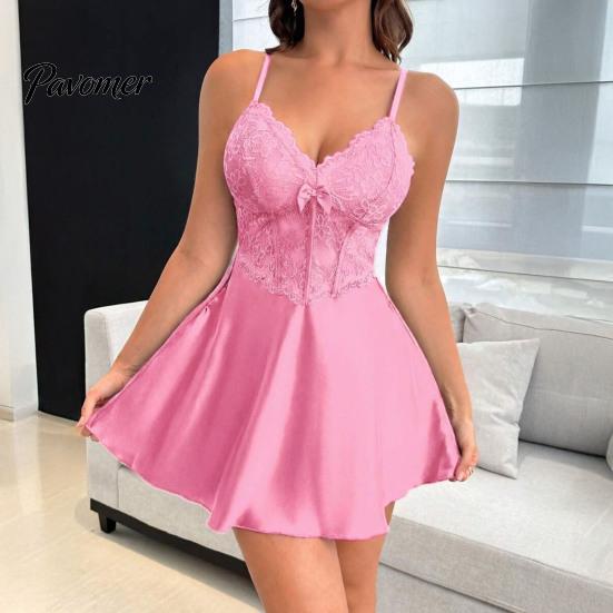 Slip Loungewear Comfortable Women Satin Nightdress Spaghetti Straps Lace V Neck Short Nightgown Nightgown Sexy Sleeveless Mini Dress Nightwear