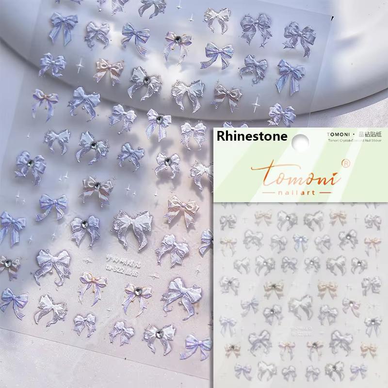 5D Sparkle Clear Diamonds Colorful Thin Little Bow Tie Bowknot Adhesive Nail Art Stickers Decals Manicure Ornaments Suppliers