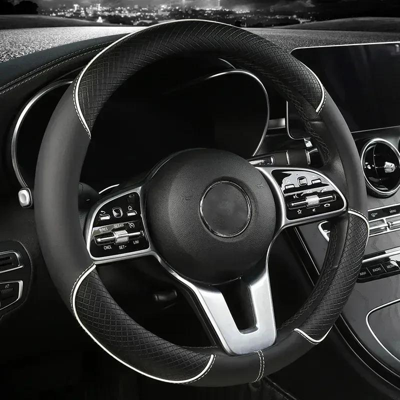 For Geely Series 38cm Car Leather Steering Wheel Cover - Anti-Slip, Wear-Resistant, All-Season, Universal | Cubre Volante Auto