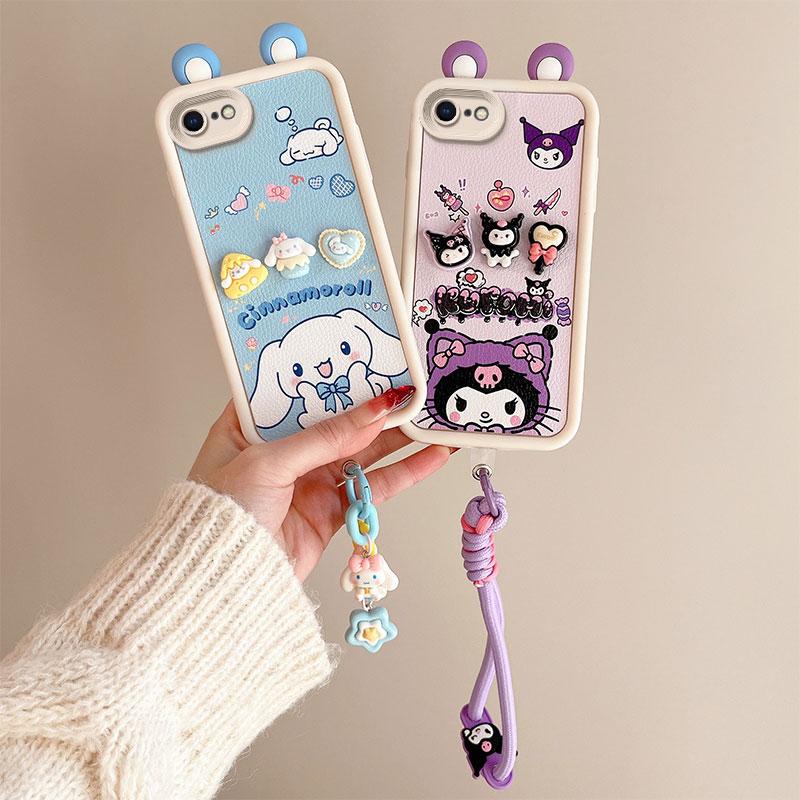 KEYSION Cute Ear 3D Cartoon Case for iPhone SE 2020 2022 with Bracelet Silicone Shockproof Phone Cover for iPhone 8 7 6s Plus