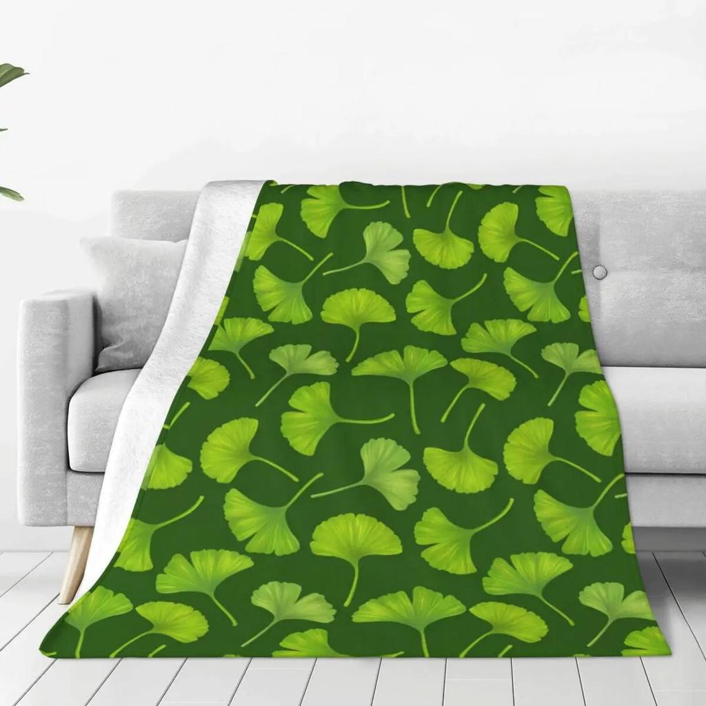 Ginkgo Biloba Flannel Blanket Super Warm Colorful Leaves Print Bedding Throws Winter Travel Office Bedroom Novelty Bedspread