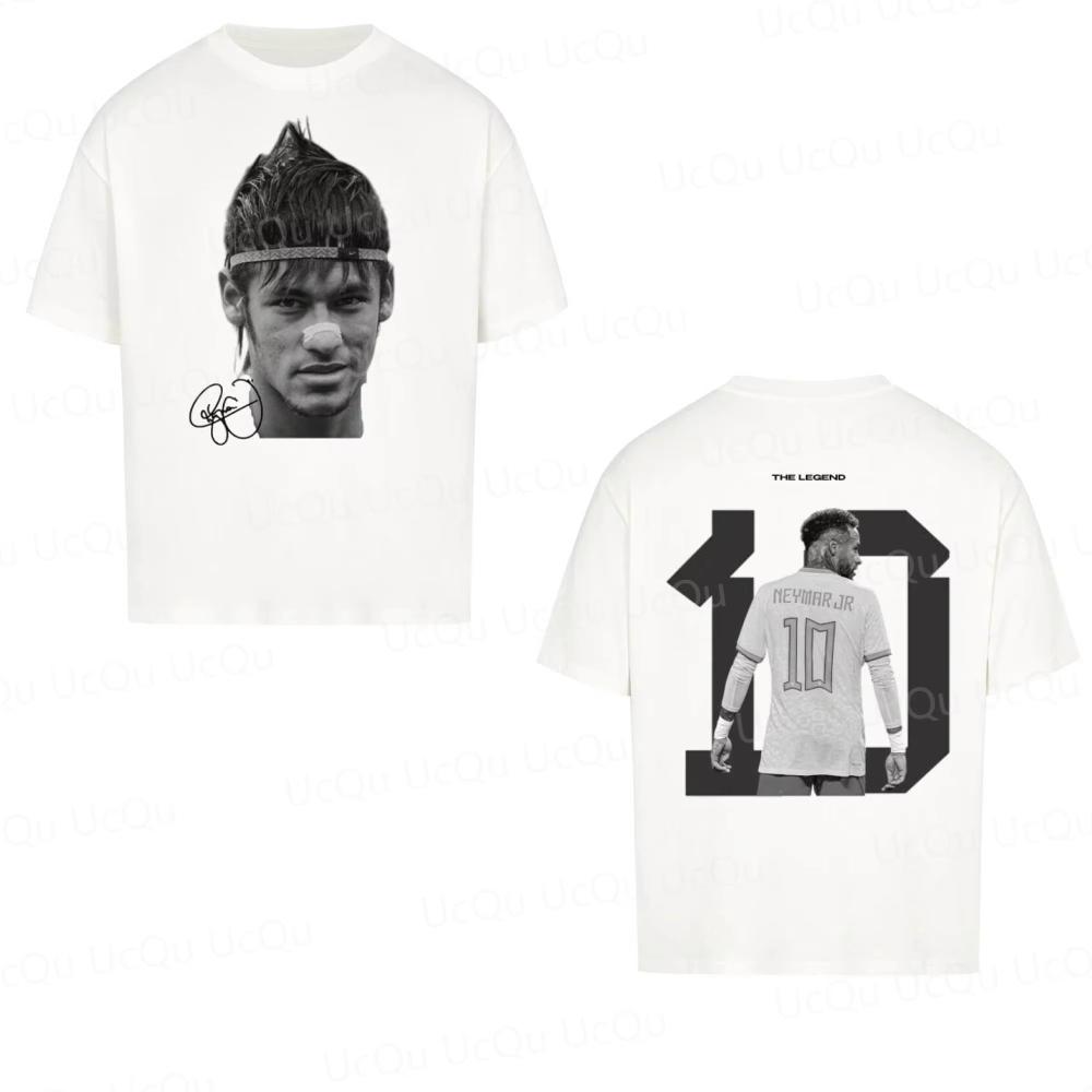 

Летняя мужская футболка из 100% чистого хлопка с классическим принтом футбольной суперзвезды, с короткими рукавами, круглым вырезом, мягкая, дышащая, свободного кроя 4XL