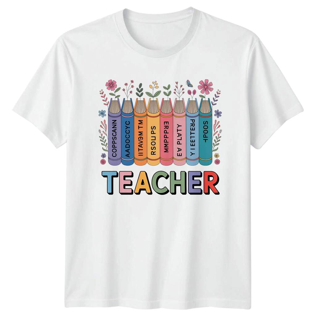 Teacher Books Floral Design Unisexs TShirt Education Teacher Gift For Her
