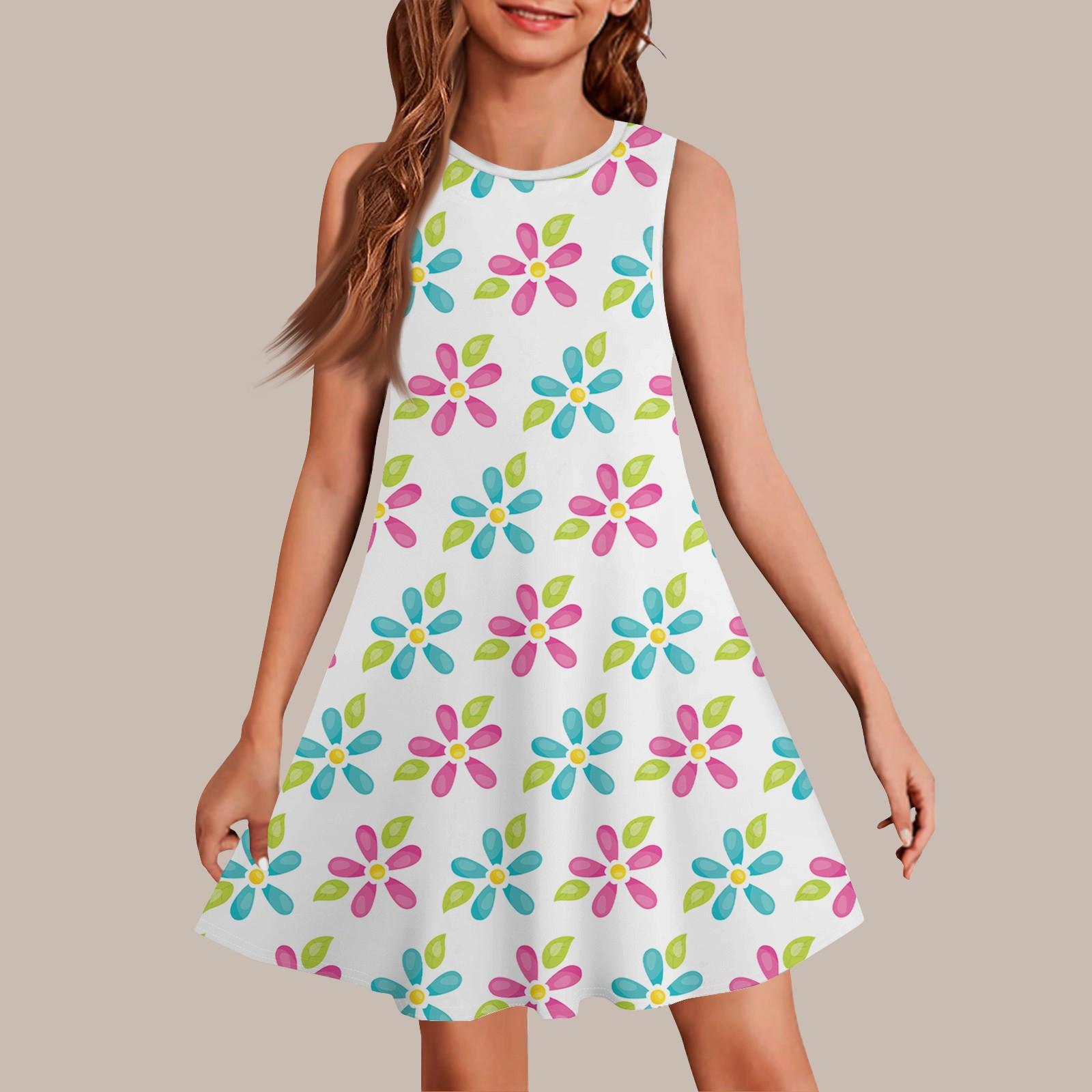 

Девочки мода повседневный без рукавов круглый вырез пасхальный принт платье 110