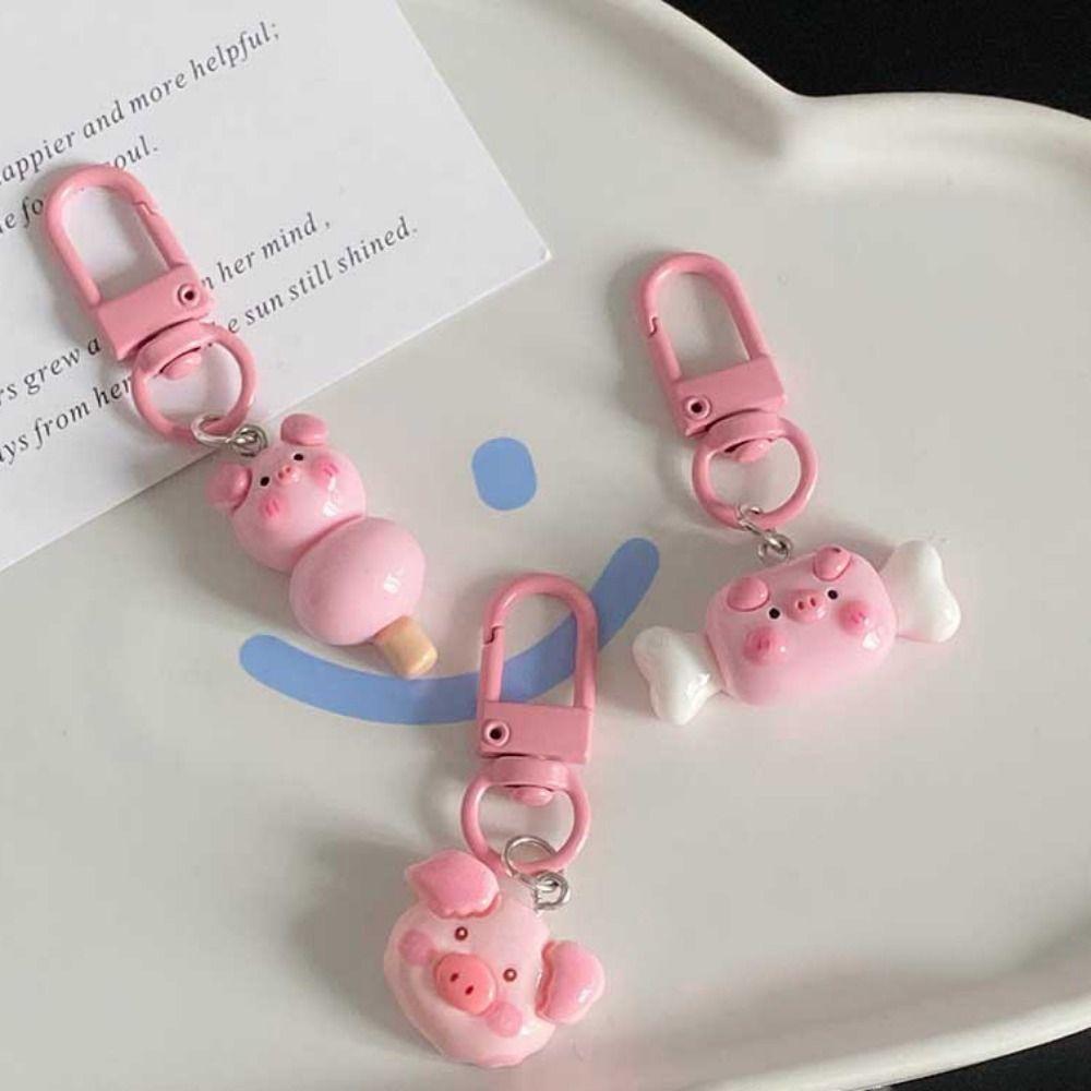 Pink Pig Pink Pig Metal Keychain Resin Pig Food Keychain  Mobile Pendant