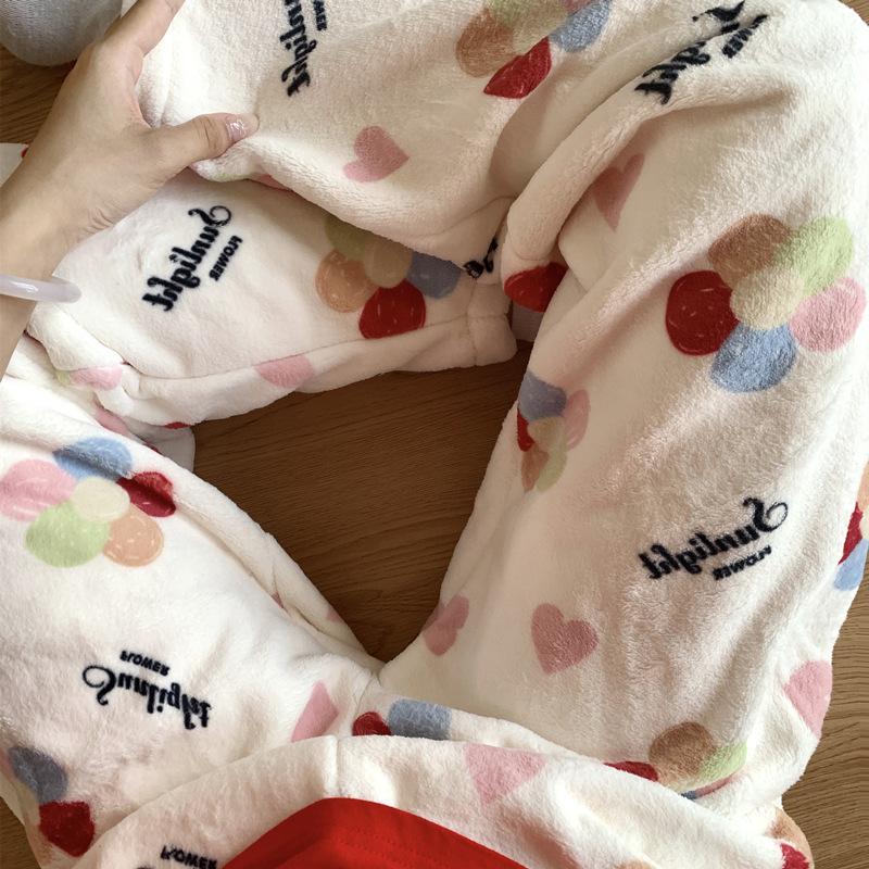 Cartoon Flannel Pajama Pants for Women - Winter Warm Fleece Lounge Pants, Coral Velvet Sleepwear Bottoms for Students, Cozy Home & Outdoor Wear