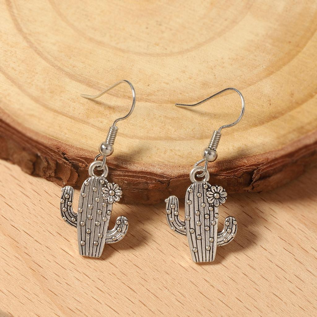 Punk Western Cowboy Style Creative Niche Design Sense Vitality Cactus Ear Hook Earrings Retro Trend