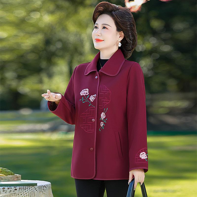 Women's Spring & Autumn Casual Woolen Jacket - 2024 New Style for Middle-Aged and Elderly Mothers