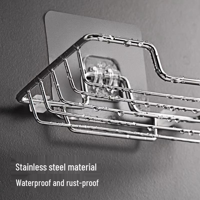 Stainless Steel Dual-Layer Wall-Mounted Soap Holder & Draining Rack