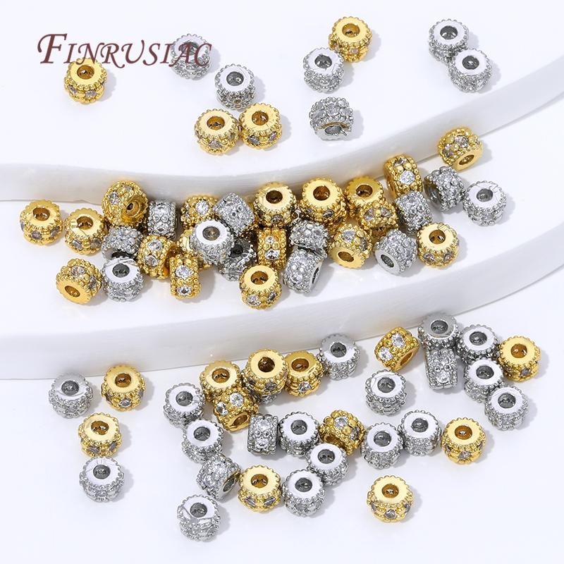 5/10Pcs 18K Gold Plated Spacer Beads For Jewelry Making,Zircon Round Beads Separators,Necklaces Bead DIY Jewelry Accessories
