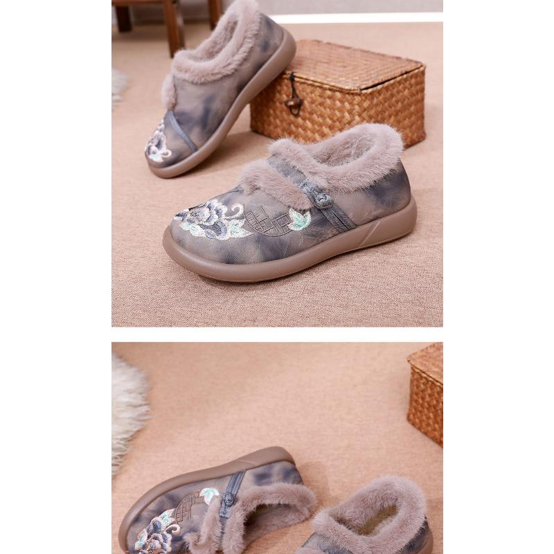 Women's Embroidered Beijing Style Slip-On Shoes, Breathable Low-Cut Comfort Flats with Soft Sole, Warm Traditional Cloth Shoes for Women