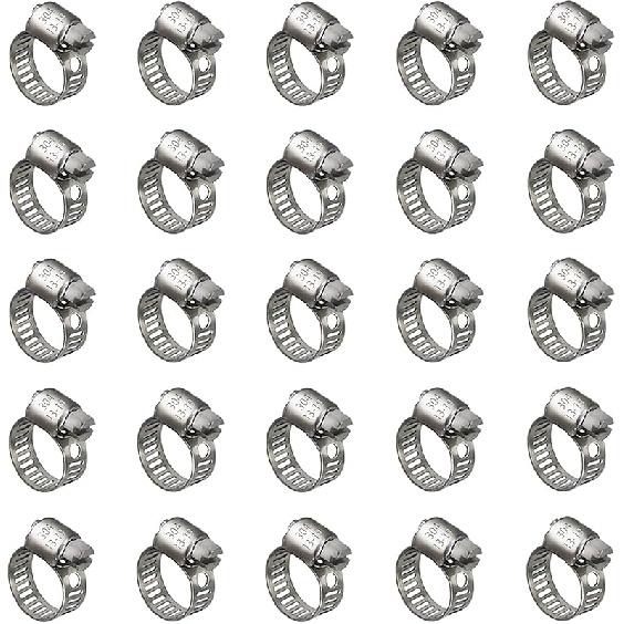 25 Pack Stainless Steel Hose Clamps, 1/4 Inch To 1/2 Inch Worm Gear Metal Hose Clamps for Pipe, Dryer Repair, Tubing and Fuel Line