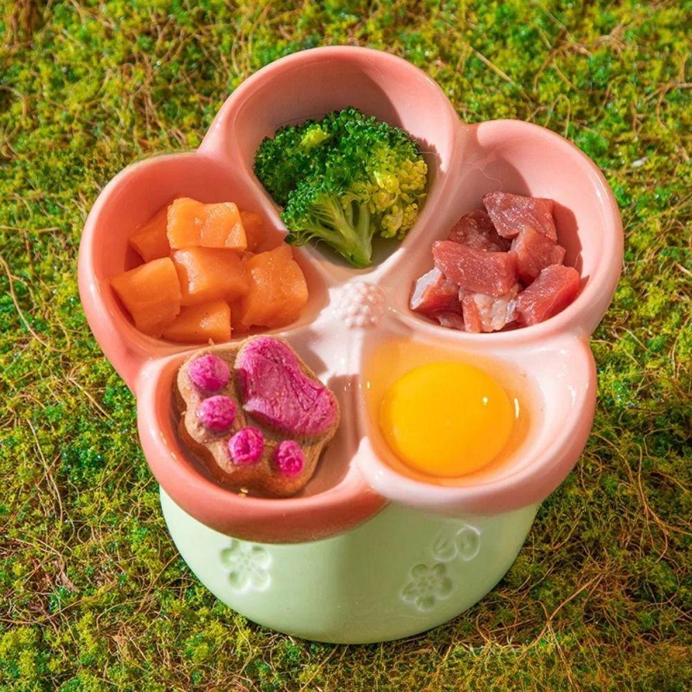 High Foot Raised Cat Feeder Flower Shape Ceramic Pets Dish Slow Feeder Cat Bowl  Puppy