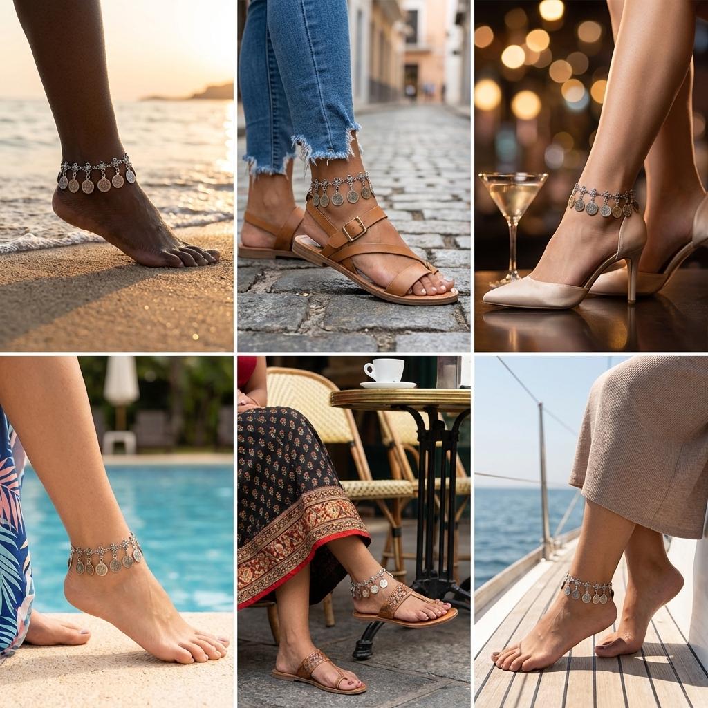 Vintage Coin Pendants Anklets for Women Bohemian Ethnic Metal Retro Coin Foot Chain Summer Beach Vacation Jewelry Accessories