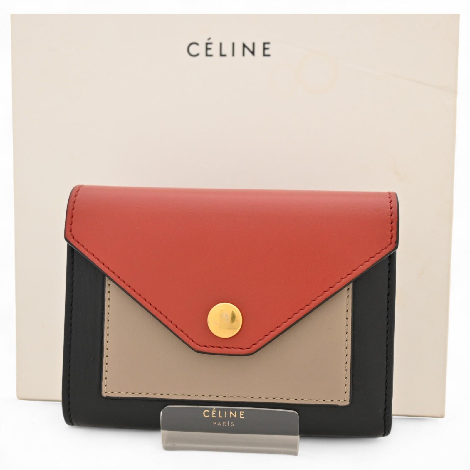 Auth Celine Medium Flap Wallet Bicolor ce9816bs