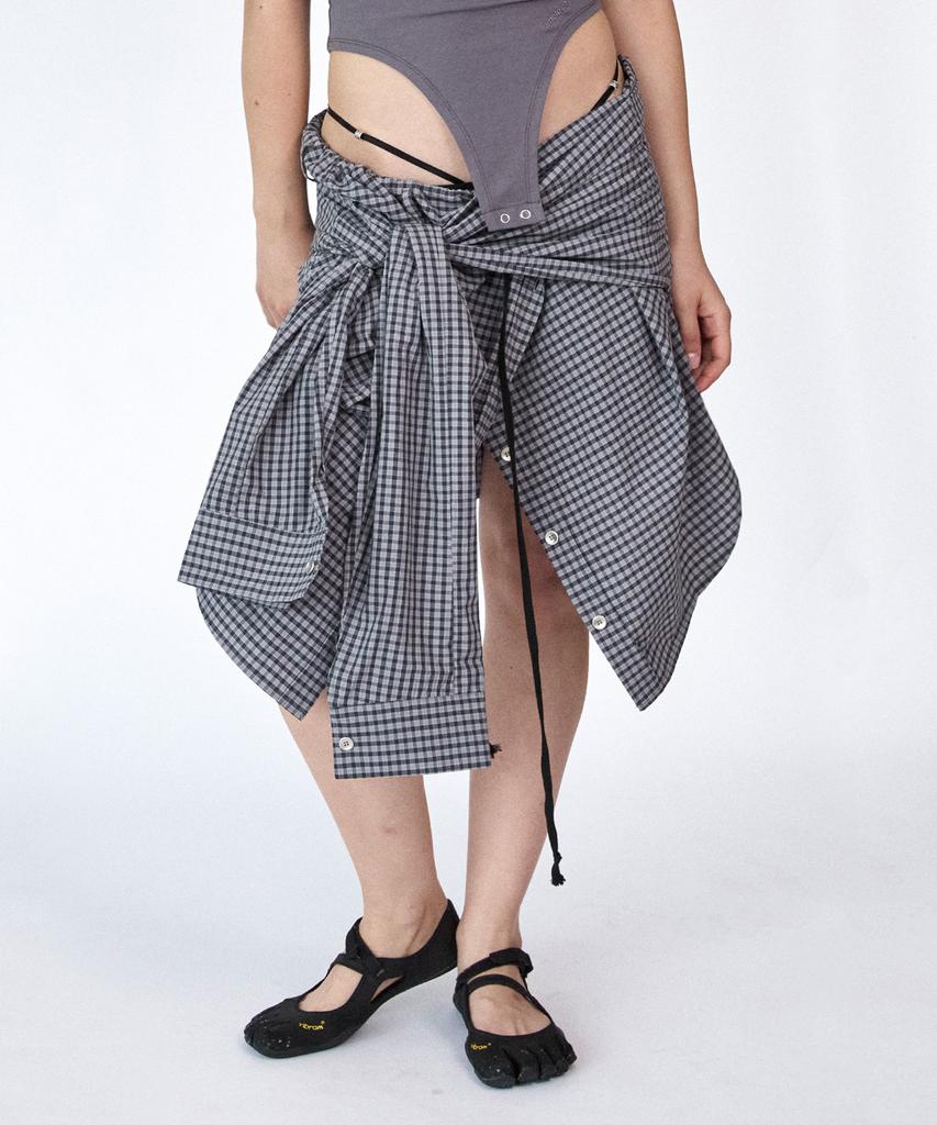 Holpeipeo Check Three-Way Shirt Skirt (Purple Grey)