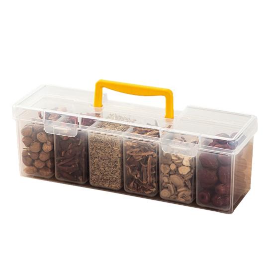 Transparent Storage Box with Dustproof Lid Yellow Handle Stackable Plastic Organizer Cosmetics Office Spices Art Supplies Tools