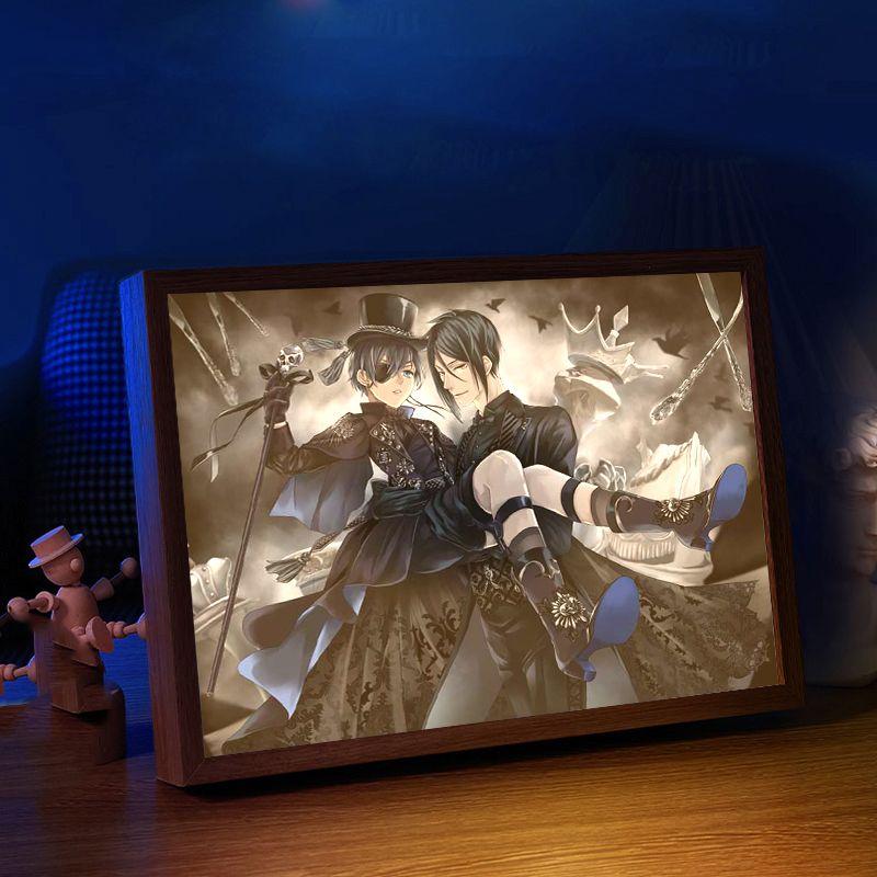22cm/8.66in Kuroshitsuji Anime Figures 3D Light Painting Sebastian Peripherals Led Night Lamp Table Top Bedroom Collectible Gift
