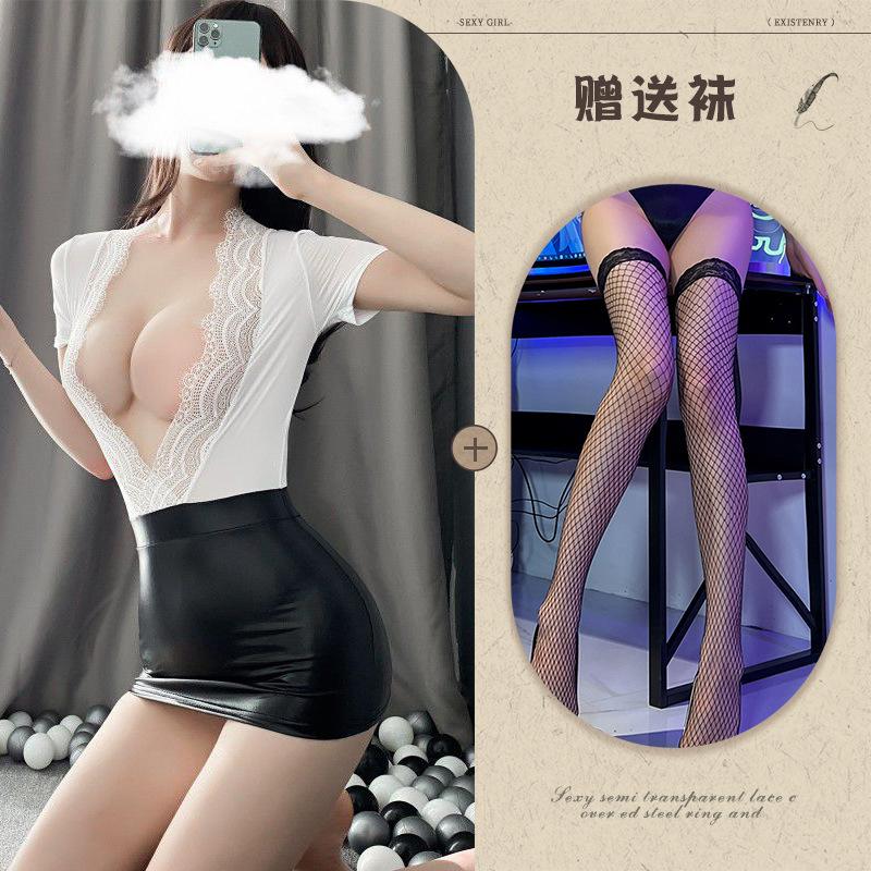 New Sexy Underwear Sexy Women OL Office Temptation Burst Tits Hip-wrapped Secretary Patent Leather