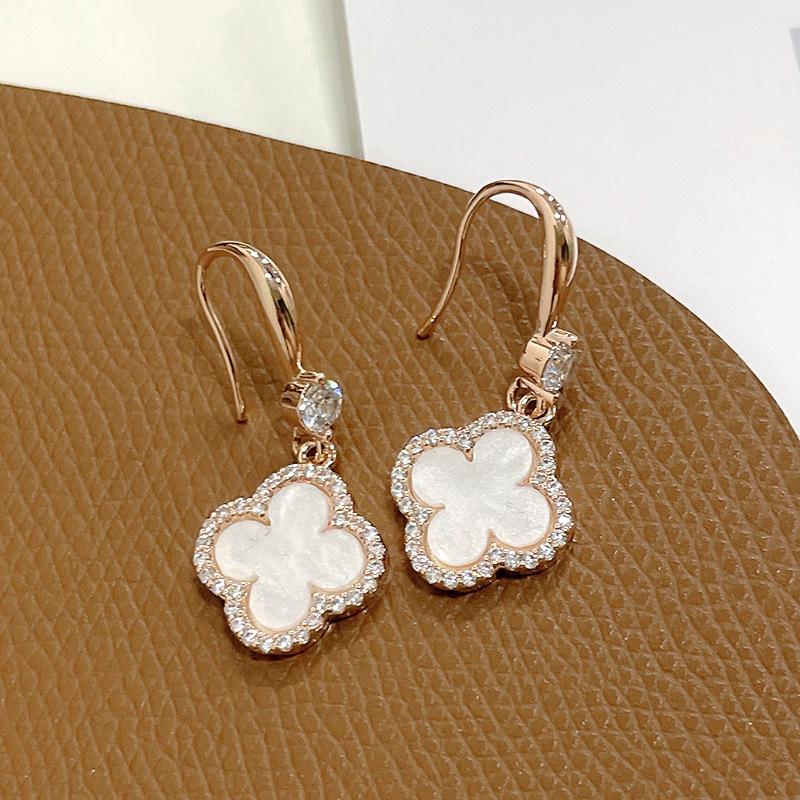 Red Four-Leaf Clover Earrings for Women - High-End, Fashionable Silver Jewelry with Chic Fragrance Style.