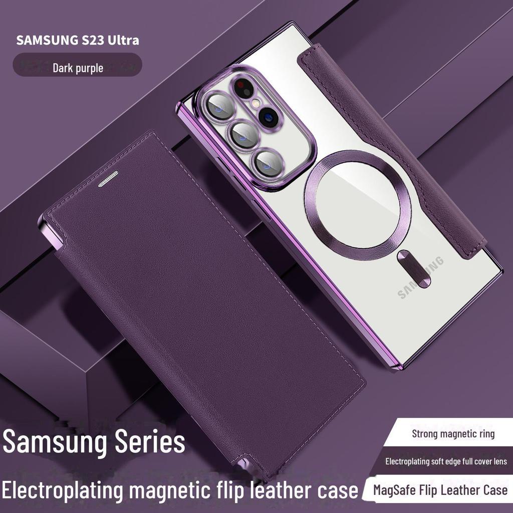 "Samsung S25Ultra Golden Shield Electroplated Leather Flip Case with Magnetic Suction, Anti-Fall for S24FE A06"