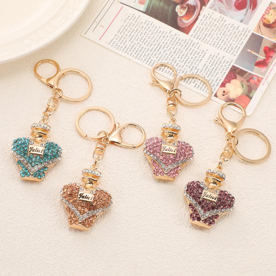 Keychain Pendant Rhinestones Inlaid Perfume Bottle Design Key Chain with Lobster Clasp Bag Charm