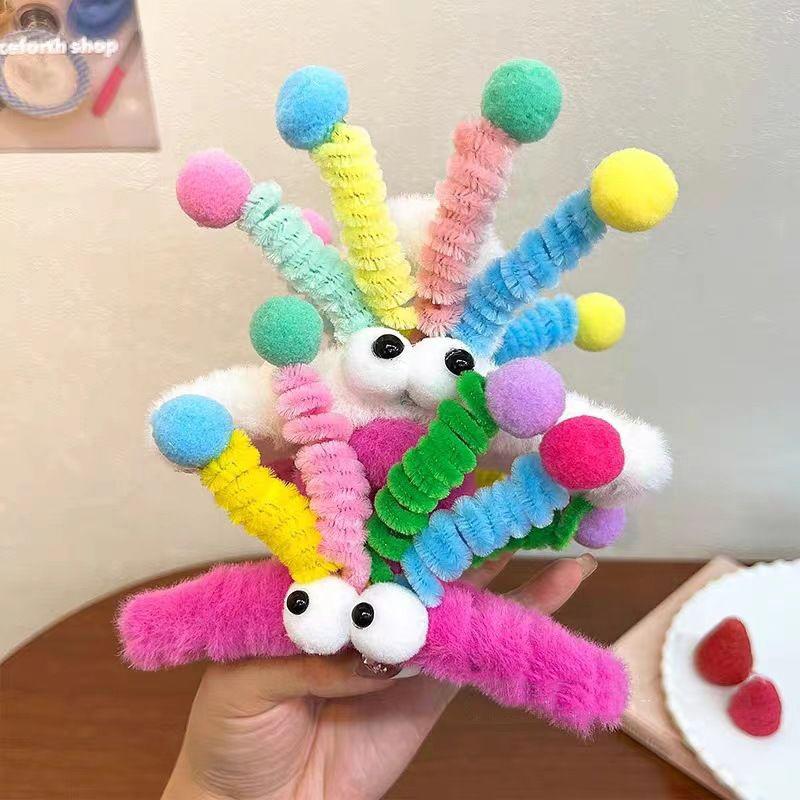 Mädchen Regenbogen Twist Stick Große Augen Plüsch Greifspange Hinterkopf Haiklammer Scheibe Haar Lustig Hässlich Süß Haarschmuck
