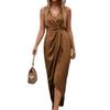 Elegant V-neck Sleeveless Slit Irregular Long Dress for Spring/Summer