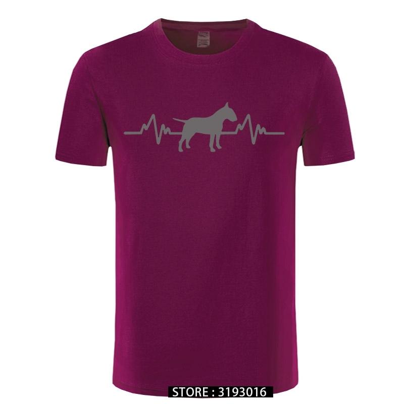 Funny Heartbeat English Bull Terrier Dog T Shirt Men Custom Pattern Cotton Short Sleeve Man Joke Present Tshirt Christmas